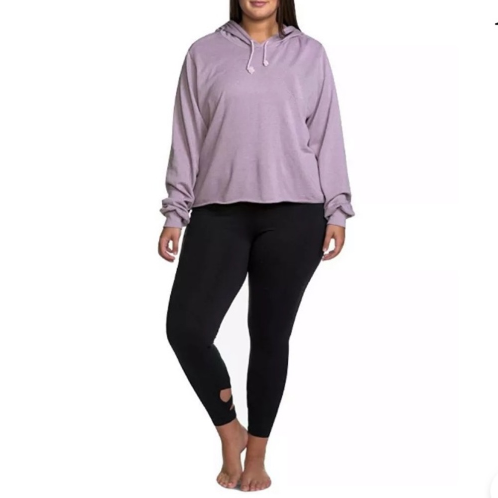 SOFFE Curves Crop Hoodie - Plus Size 2X -‎ Chalk Purple Yoga Pilates Workout